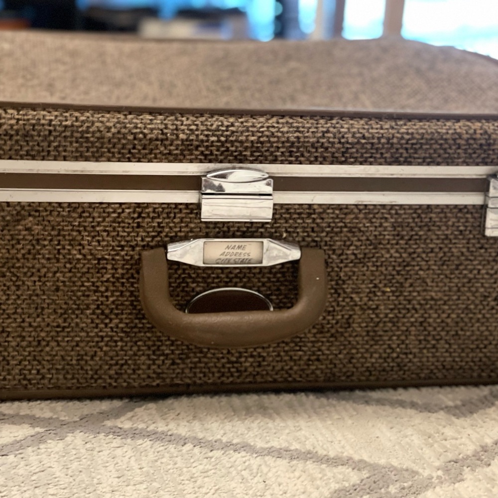 Vintage Brown Suitcase with Silver Accents